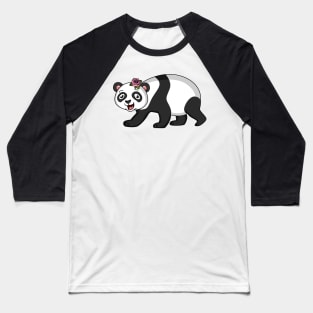 Cute happy panda bear with flower cartoon Baseball T-Shirt